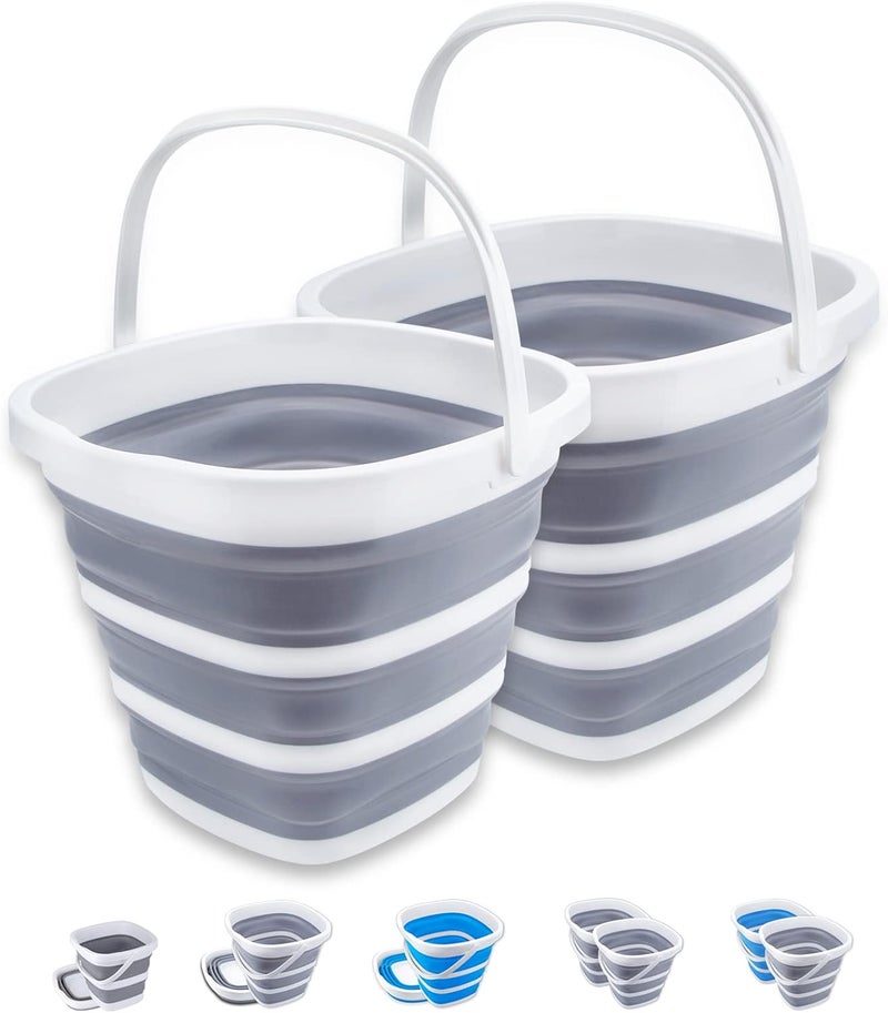 Craftend 2 Pack Collapsible Buckets 10L 2.6 Gallon Cleaning Bucket Mop Bucket Folding Foldable Portable Small Plastic Water Supplies for Outdoor Garden Camping Fishing Car Wash Space Saving Square - Image 1